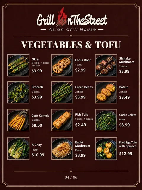 Vegetables & tofu menu page